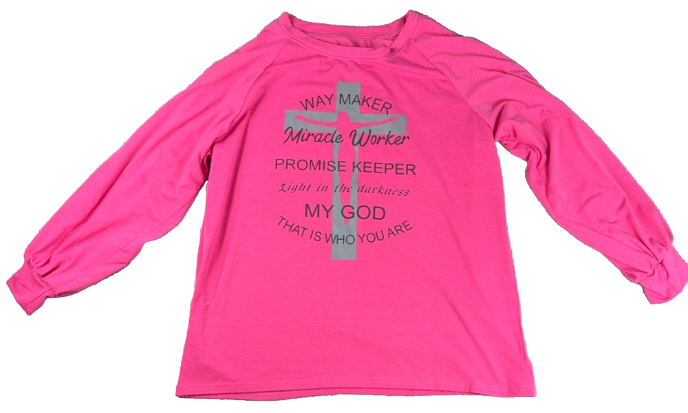 Christian Faith Way Maker Miracle Worker Pink Long Sleeve Shirt Women